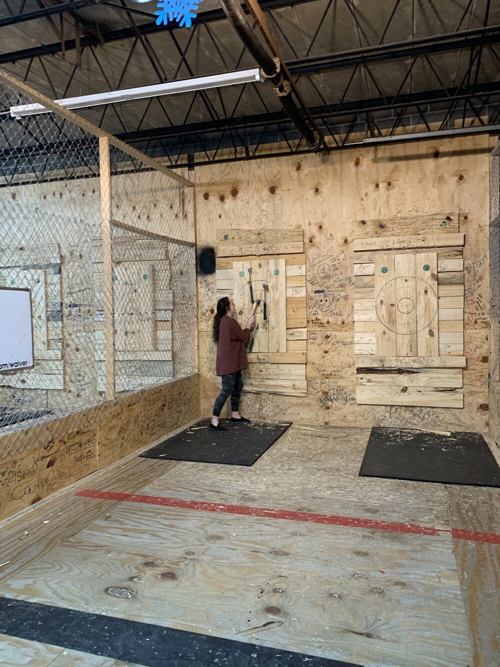 This past week two of my cousins and I went to an axe throwing place with some other people. It was actually super fun even though I was nervous about combining my uncoordinated abilities with an axe. I threw a bulls eye and then I tapped out because I knew that it would only go down hill from there.