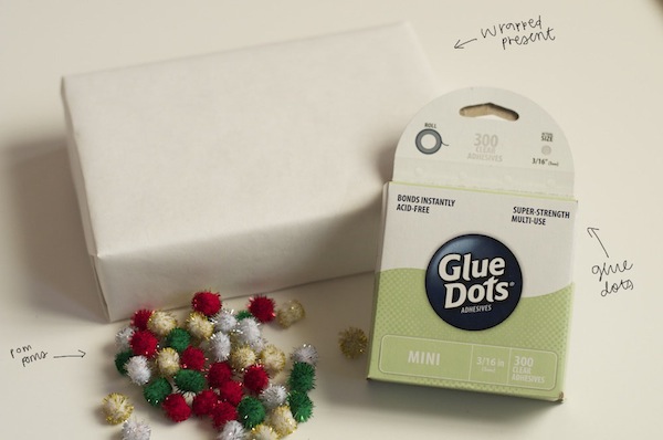 supplies for anthropologie pom pom wrapping paper