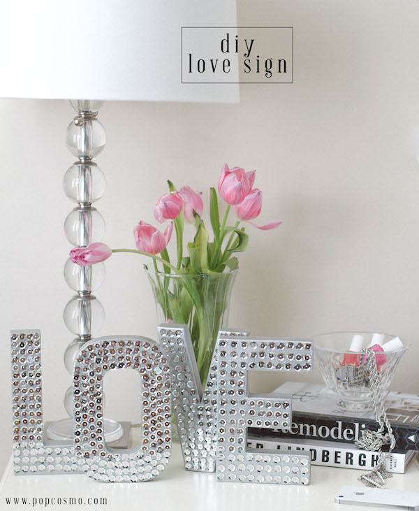 DIY Disco Sequin Love Sign | popcosmo.com